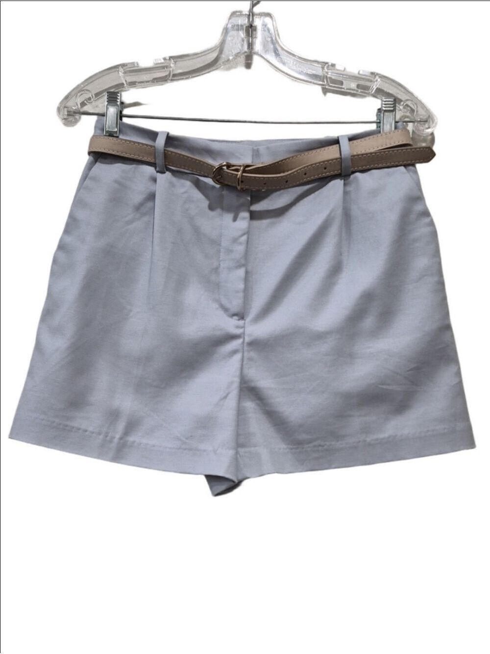 Zara Light Blue High-Waist Tailored Shorts with Tan Belt